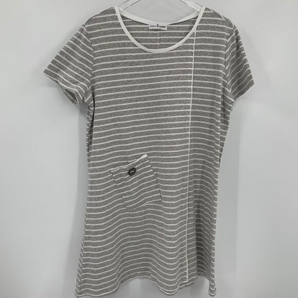 Neon Buddha Mojave Dress heather gray white stripe birch knit a-line new M - Picture 1 of 5